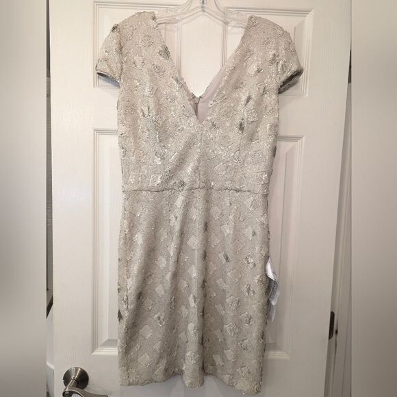 NWT Dress the Population Bree Bone plunge mini short sleeve sequence min Dress L - Picture 5 of 16
